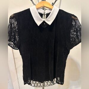 Karl Lagerfeld Black Lace Blouse with White Collar